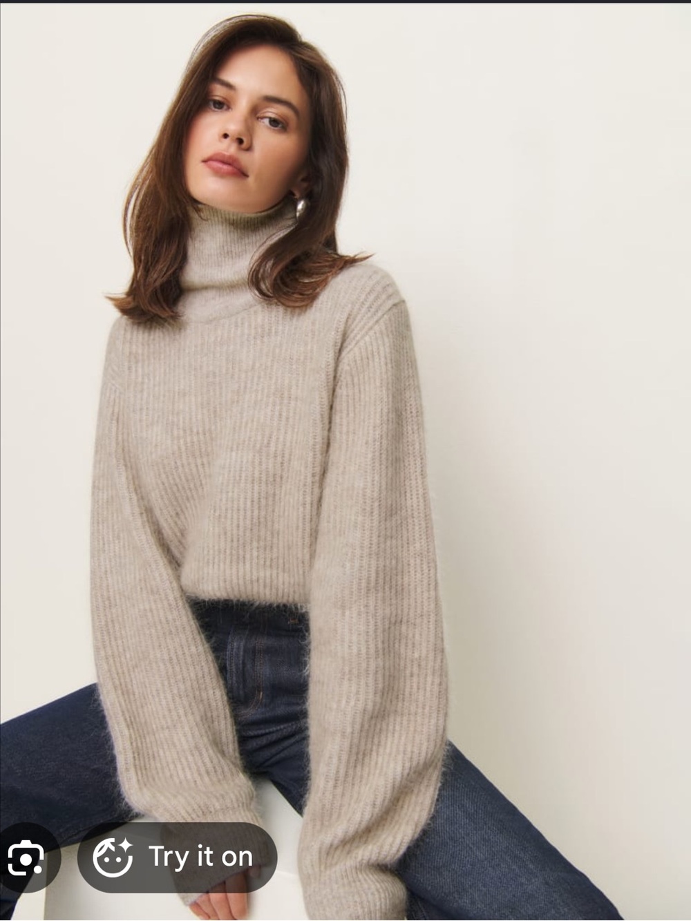 Reformation Cosmia Alpaca-Blend Turtleneck Sweater — Light Beige